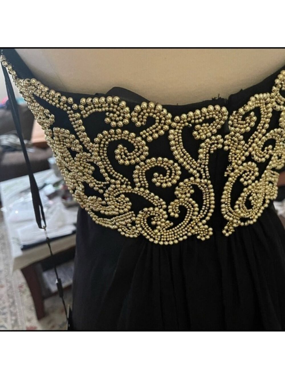 La Femme Black Chiffon Dress Good Beads - Picture 5 of 6